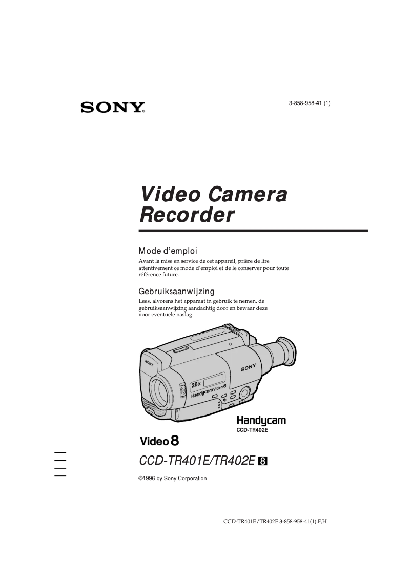 Page 1 de la notice Manuel utilisateur Sony CCD-TR402E