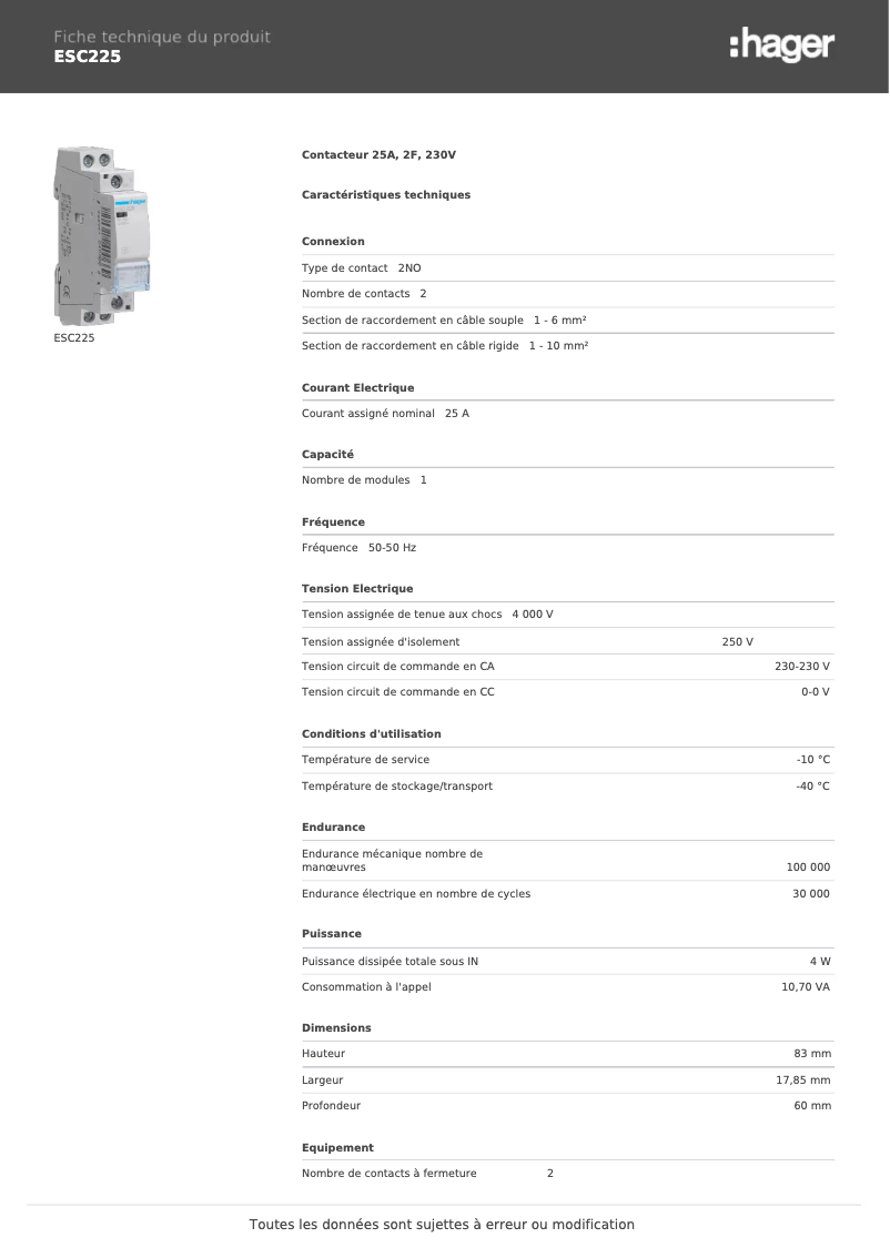 Image de la première page du manuel de l'appareil ESC225