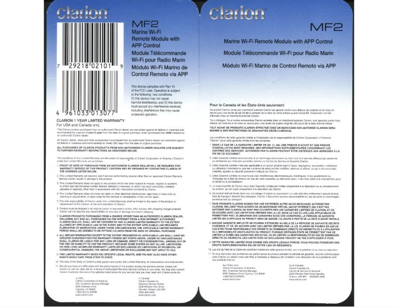 Page n°1 - Manuel utilisateur Clarion MF2
