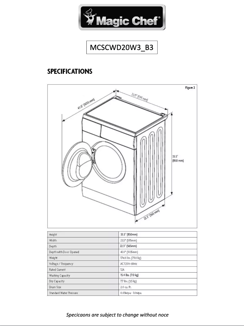 Image de la première page du manuel de l'appareil MCSCWD20B3