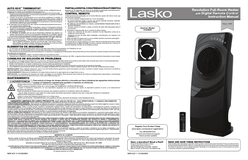 Page 1 de la notice Manuel utilisateur Lasko Elite Collection Revolution CC23630