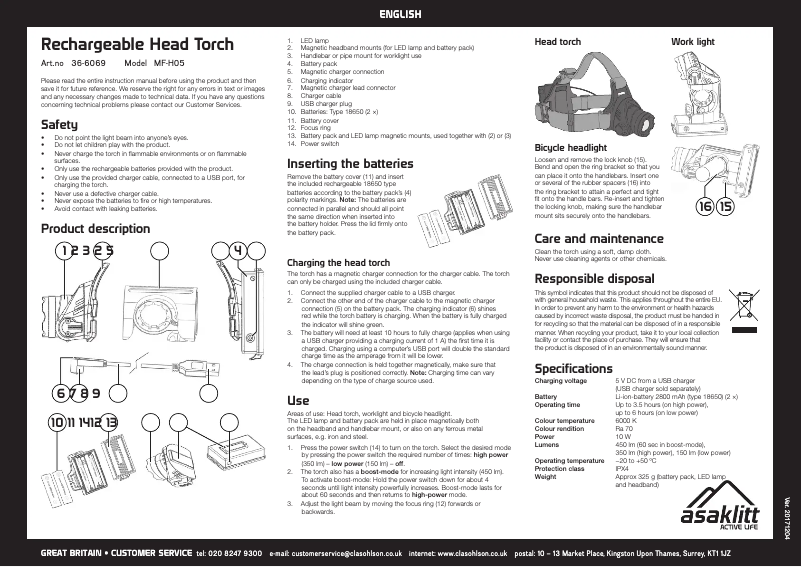 Page 1 de la notice Manuel utilisateur Asaklitt MF-H05