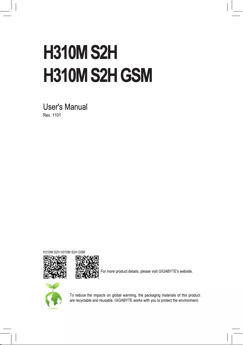 Page 1 de la notice Manuel utilisateur Gigabyte H310M S2H GSM