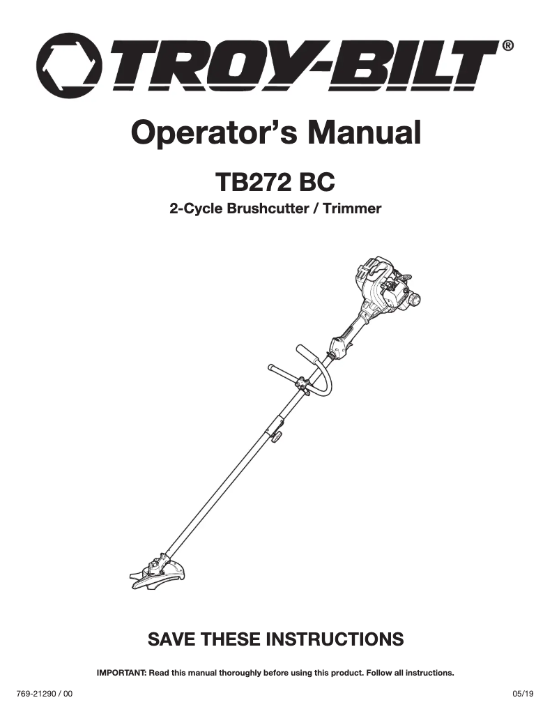 Page 1 de la notice Manuel utilisateur Troy-Bilt TB272BC
