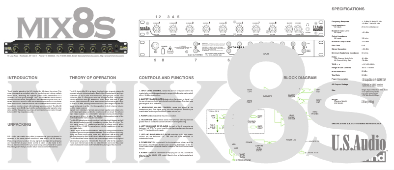 Page 1 de la notice Manuel utilisateur Whirlwind MIX-8S
