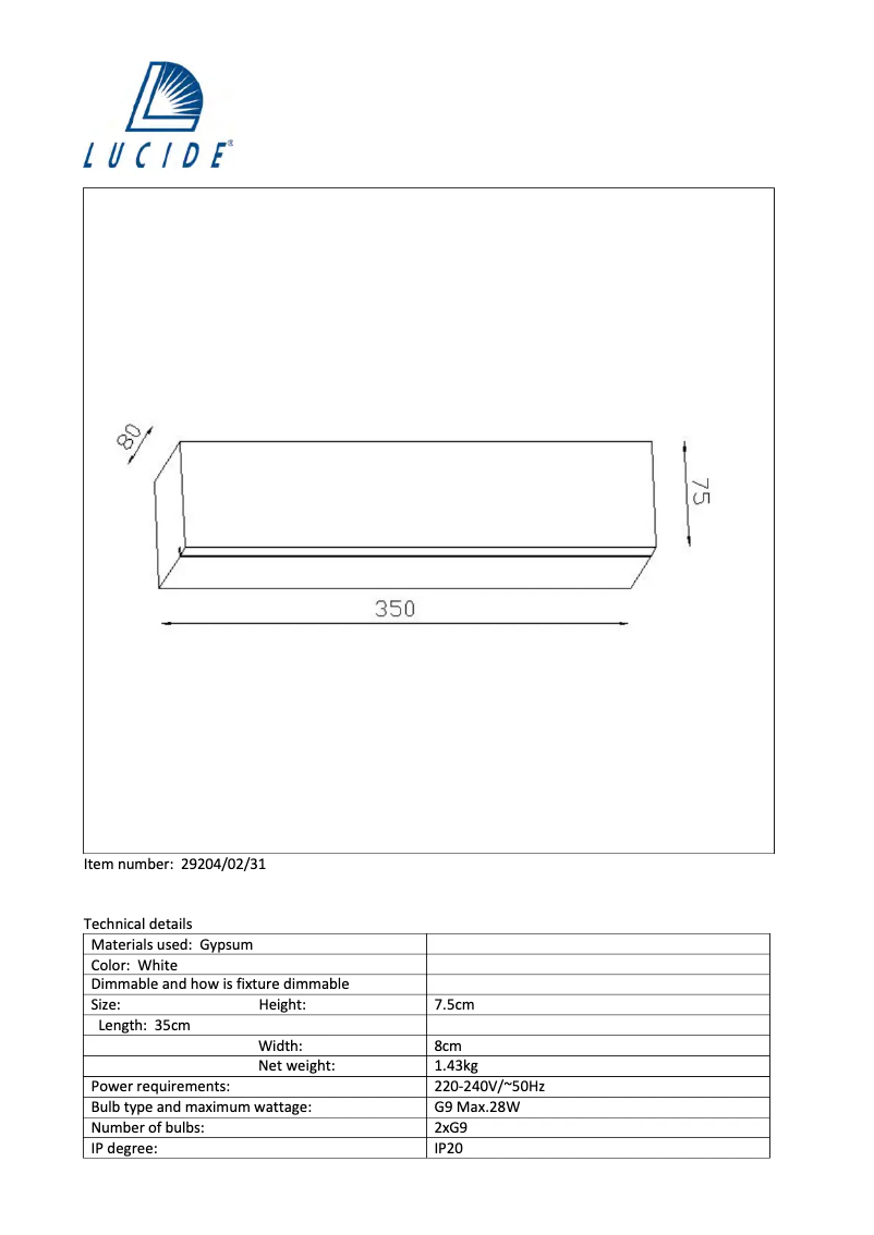 Page n°1 - Manuel utilisateur Lucide Blanko 29204/02/31