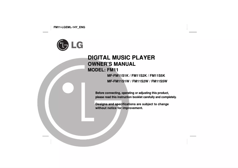 Page n°1 - Manuel utilisateur LG FM11