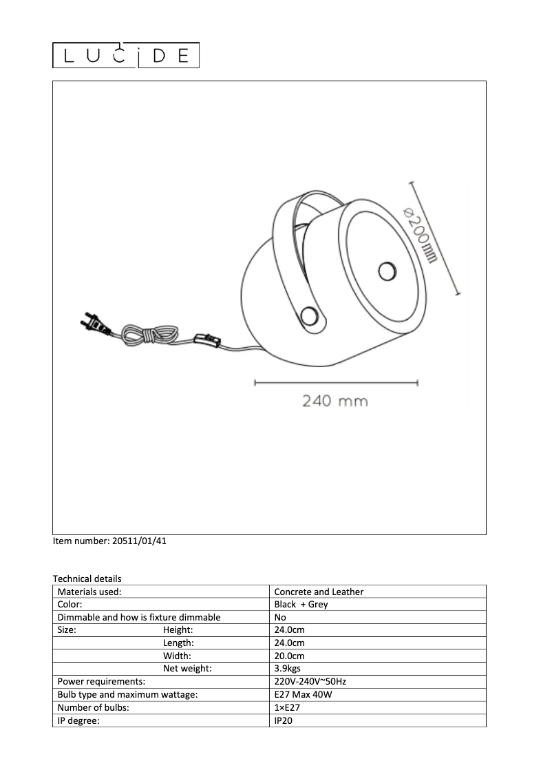 Page 1 de la notice Manuel utilisateur Lucide Copain 20511/01/41