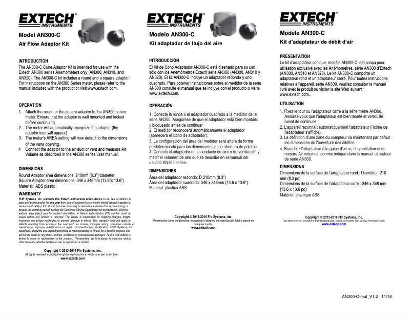 Page 1 de la notice Manuel utilisateur Extech AN300-C