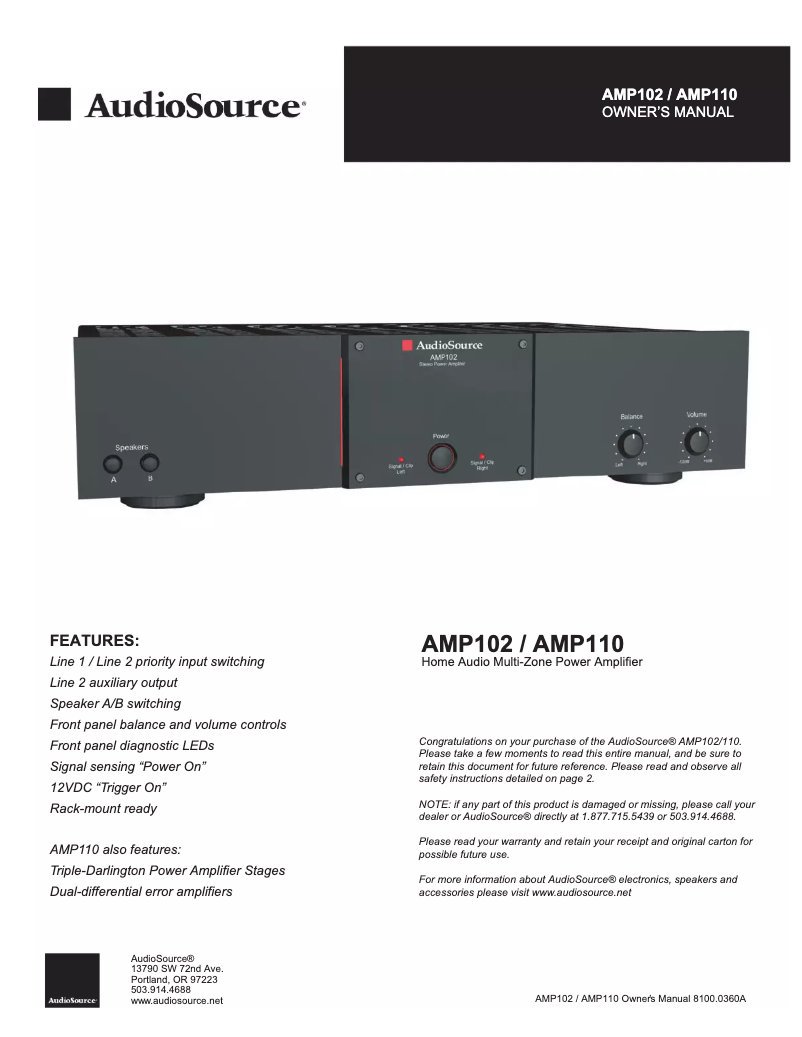 Image de la première page du manuel de l'appareil AMP102