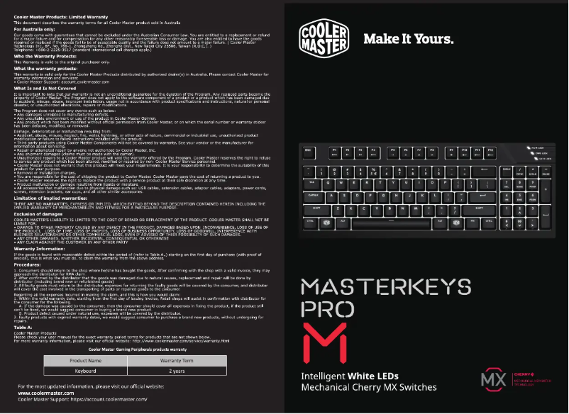 Page 1 de la notice Manuel utilisateur Cooler Master MasterKeys Pro M