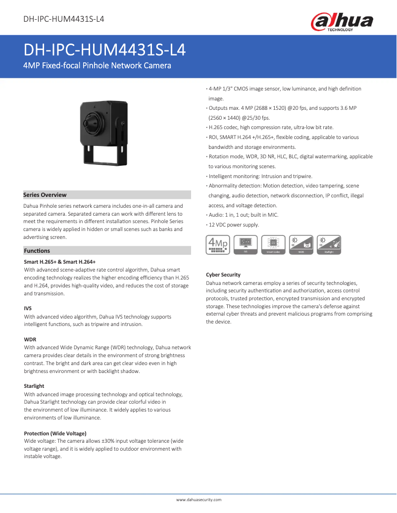Page n°1 - Fiche technique Dahua Technology IPC-HUM4431S-L4