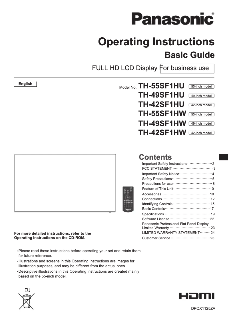 Page 1 de la notice Manuel utilisateur Panasonic TH-42SF1HW