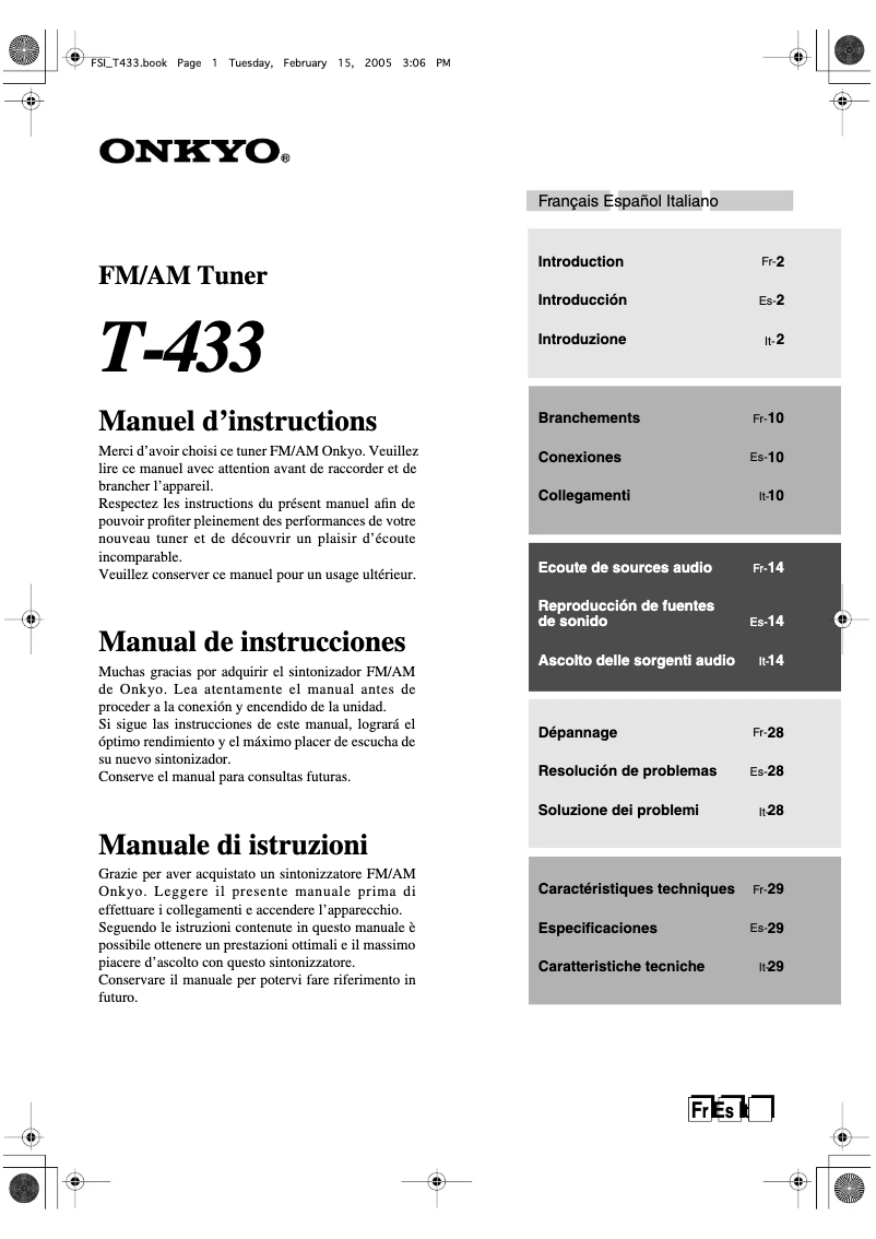 Image de la première page du manuel de l'appareil T-433