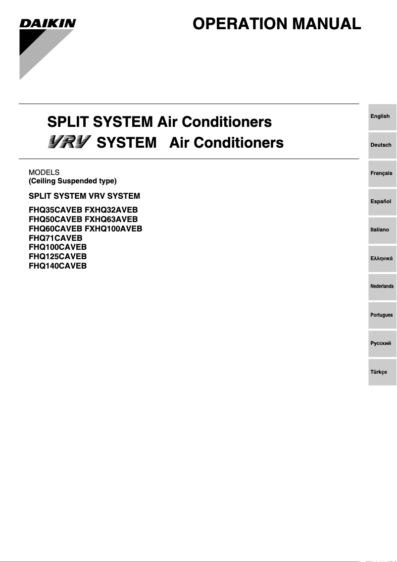 Page 1 de la notice Manuel utilisateur Daikin FHQ71CAVEB