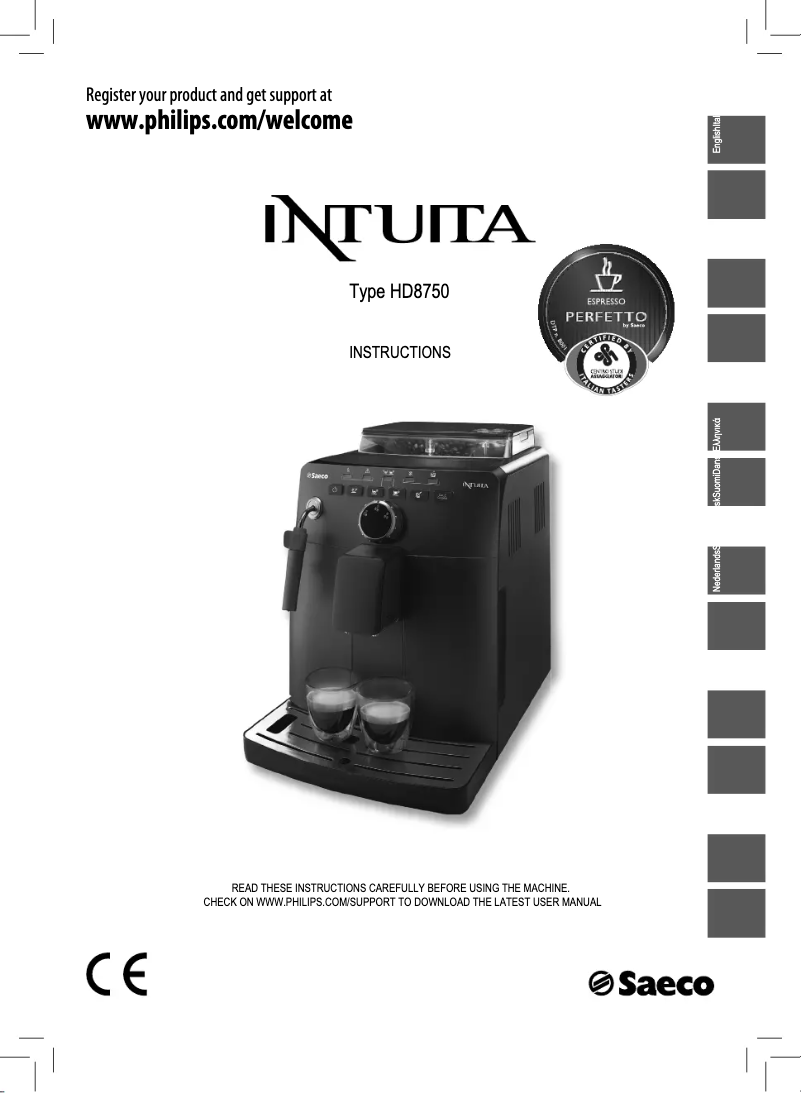 Página 1 del manual Guía de inicio rápido Philips Saeco Intuita HD8750