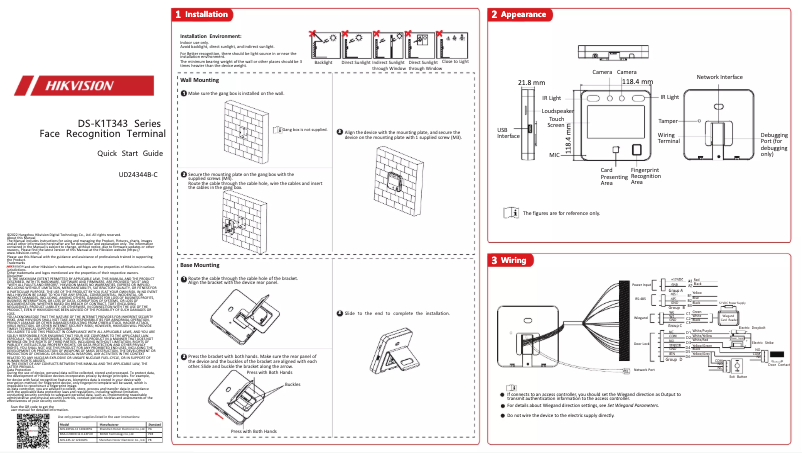 Page 1 de la notice Guide de démarrage rapide Hikvision DS-K1T343MFWX