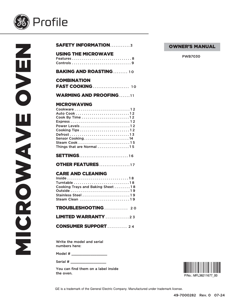 Página 1 del manual Manual de uso y mantenimiento GE Profile PWB7030SVSS