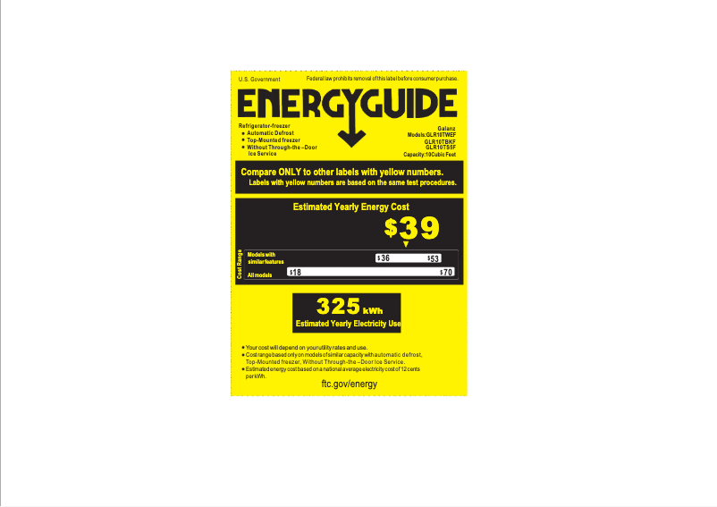 Page 1 de la notice Label énergétique Galanz GLR10TBKF