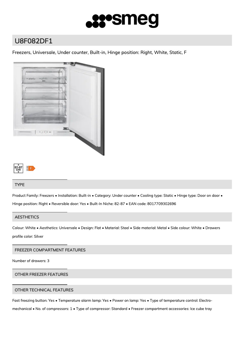 Page 1 de la notice Brochure Smeg U8F082DF1