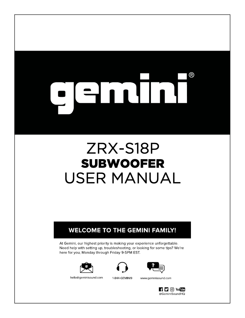 Page n°1 - Manuel utilisateur Gemini ZRX-S18P