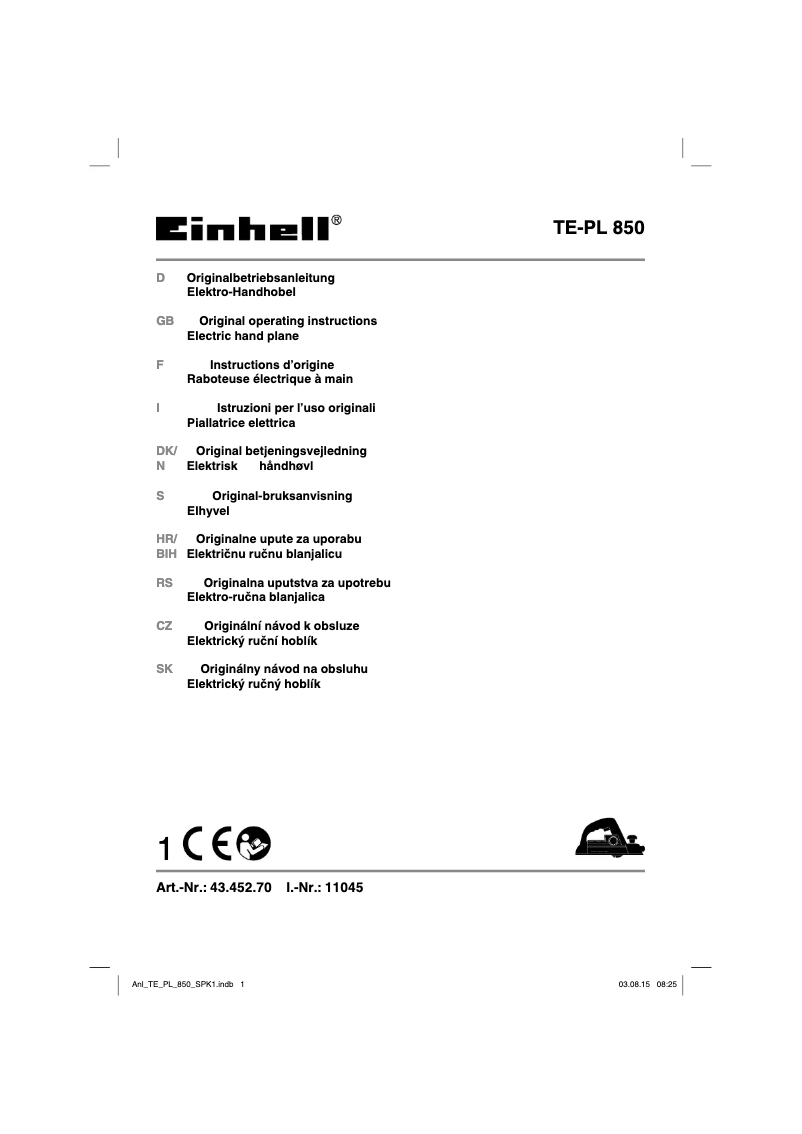 Page 1 de la notice Manuel utilisateur Einhell TE-PL 850
