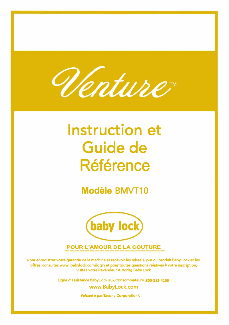 Page 1 de la notice Manuel utilisateur Baby Lock Venture