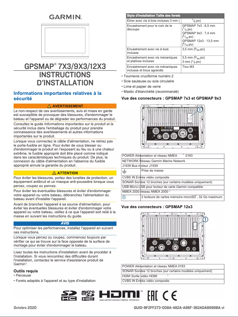 Page n°1 - Guide d'installation Garmin GPSMAP 923xsv