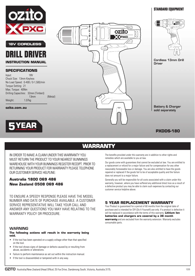 Page n°1 - Manuel utilisateur Ozito PX6PAK-600U