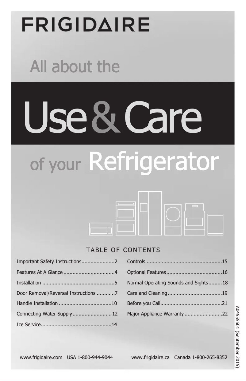 Page n°1 - Manuel utilisateur Frigidaire FFTR1621R