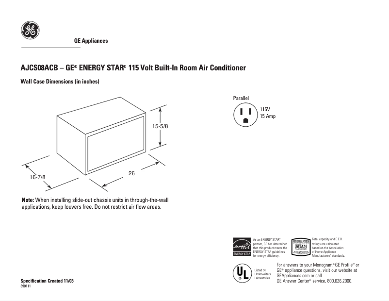 Página 1 del manual Ficha técnica GE AJCS08ACB