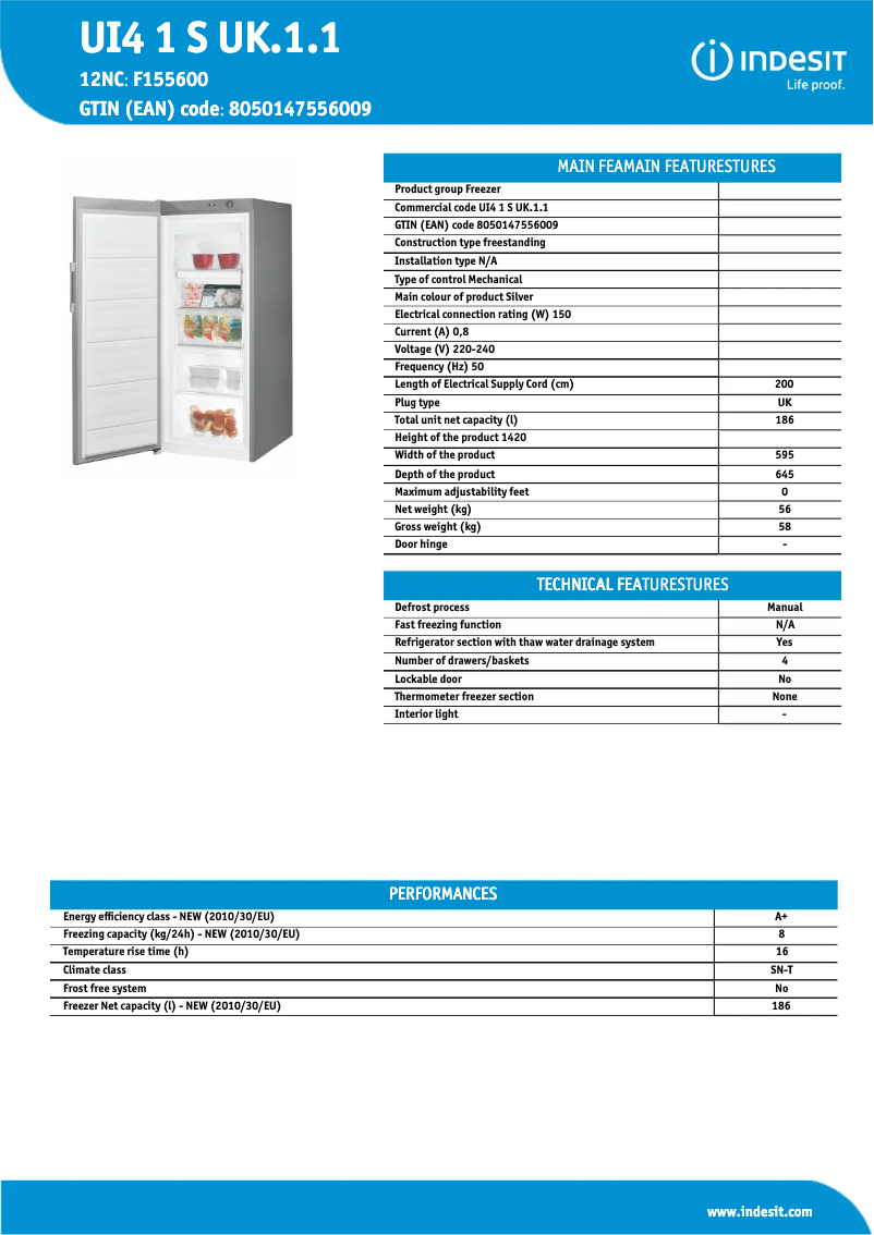 Page 1 de la notice Manuel utilisateur Indesit UI4 1 S UK.1.1
