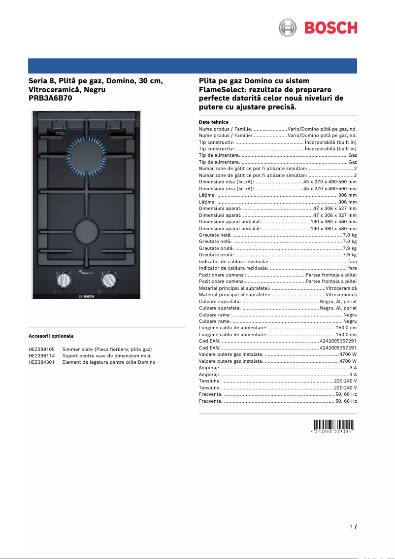 Page 1 de la notice Fiche technique Bosch PRB3A6B70