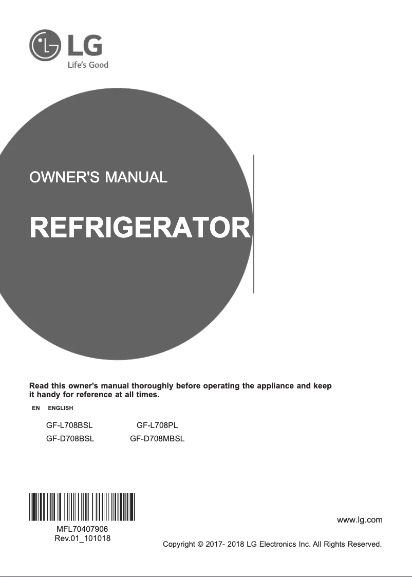 Page 1 de la notice Manuel utilisateur LG GF-D708MBSL