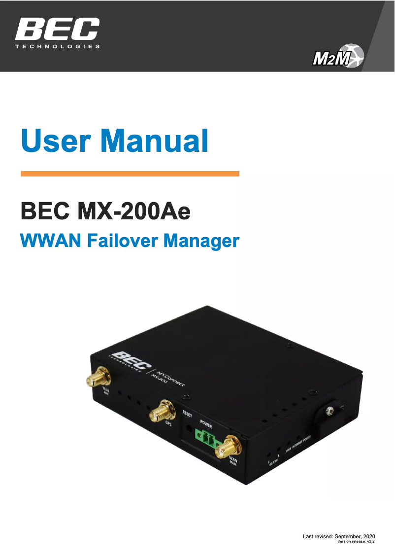 Page n°1 - Manuel utilisateur BEC Technologies MX-200AE