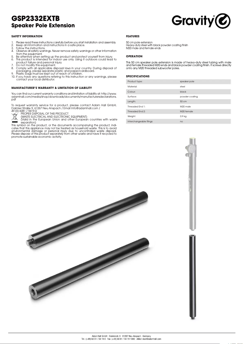 Page 1 de la notice Manuel utilisateur Gravity GSP2332EXTB