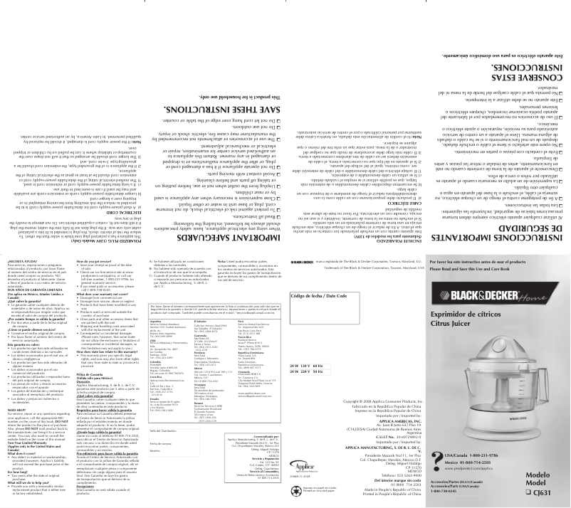Page n°1 - Manuel utilisateur Black & Decker CJ631