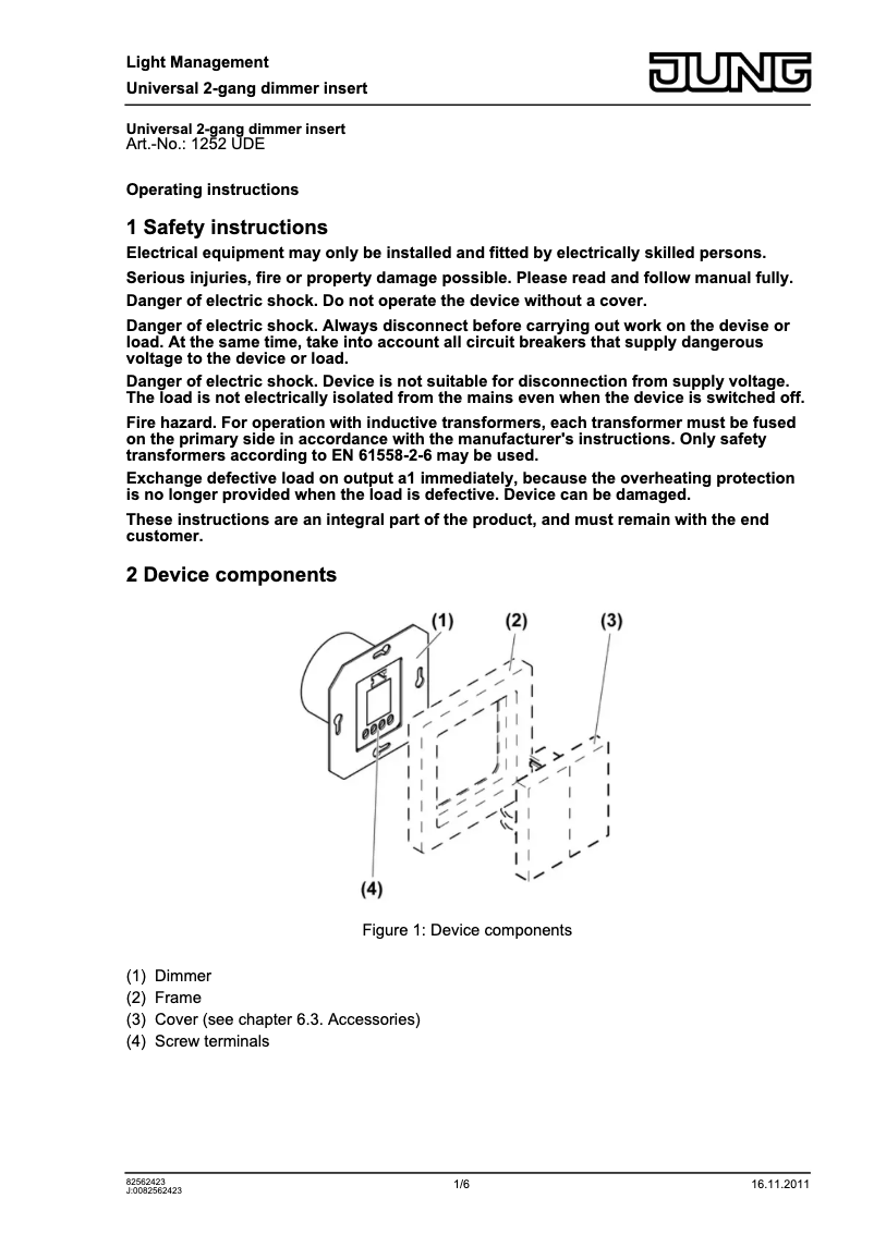 Page 1 de la notice Manuel utilisateur JUNG 1252UDE