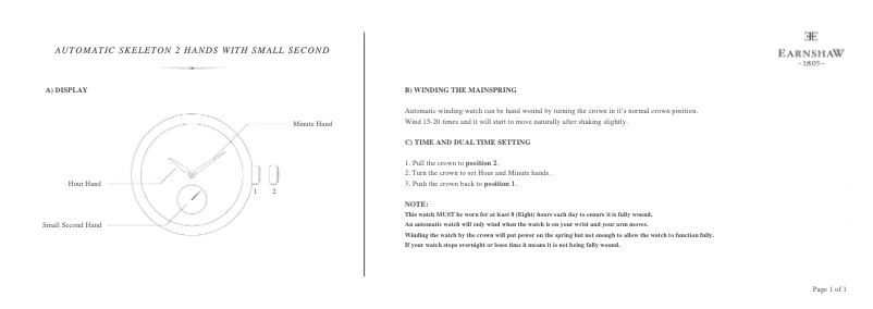 Page 1 de la notice Manuel utilisateur Earnshaw Westminster ES-8041-01