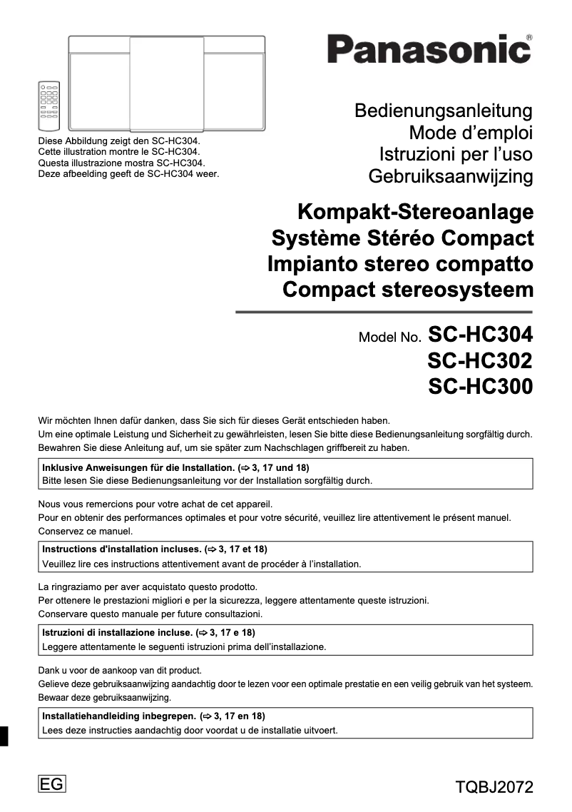 Page 1 de la notice Manuel utilisateur Panasonic SC-HC300