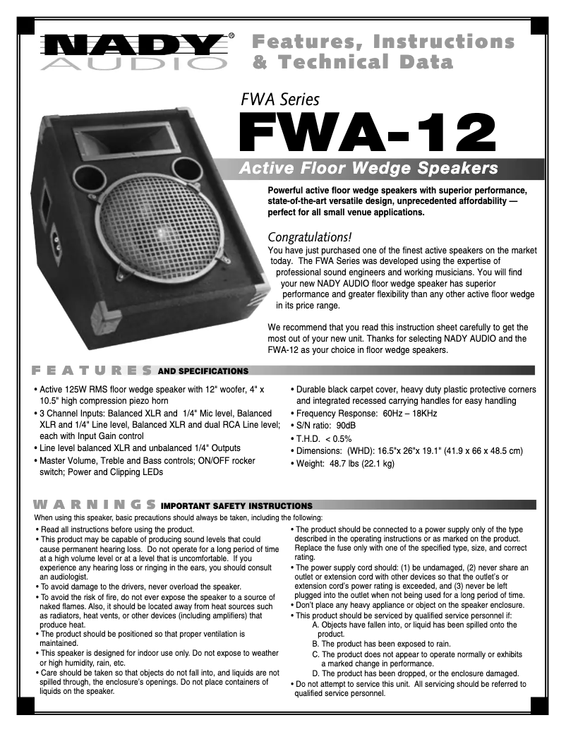 Image de la première page du manuel de l'appareil FWA-12