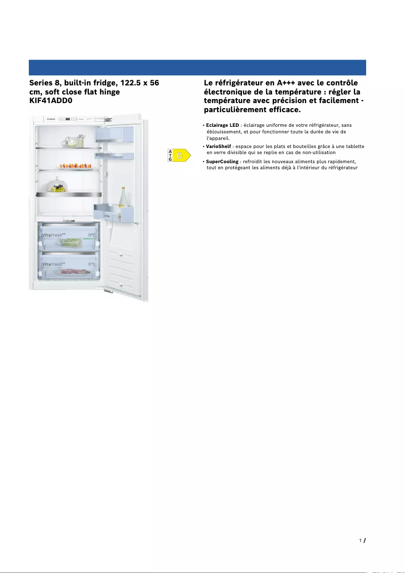Page n°1 - Fiche technique Bosch KIF41ADD0