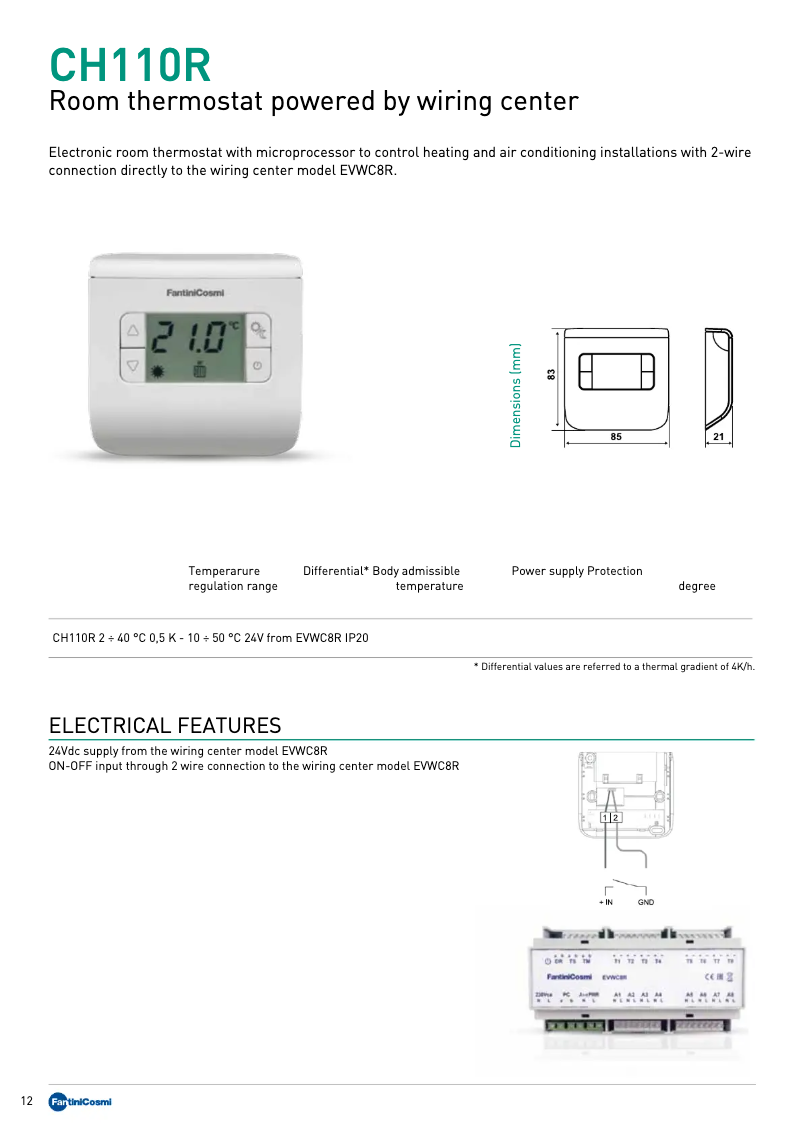 Page 1 de la notice Fiche technique Fantini Cosmi CH110R