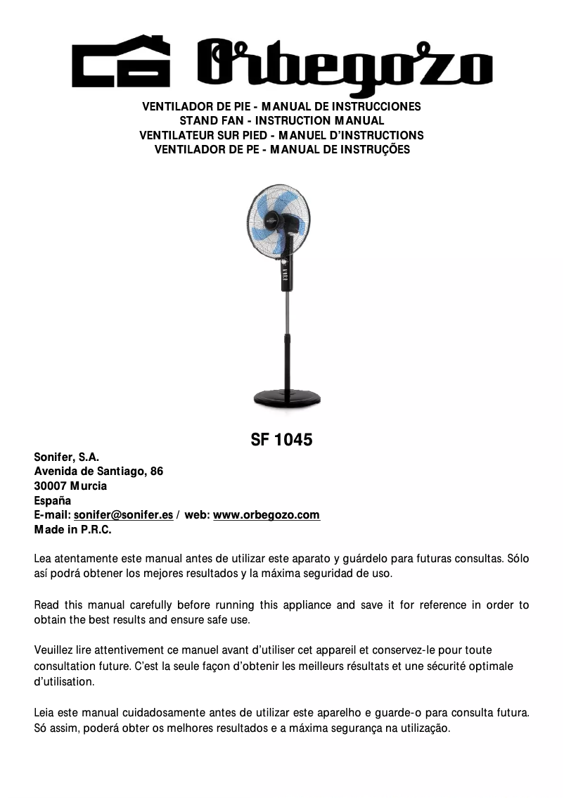 Page n°1 - Manuel utilisateur Orbegozo SF 1045