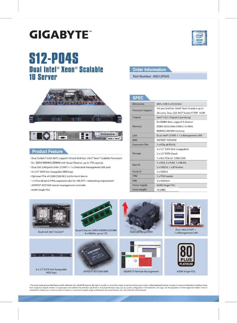 Page 1 de la notice Fiche technique Gigabyte S12-P04S