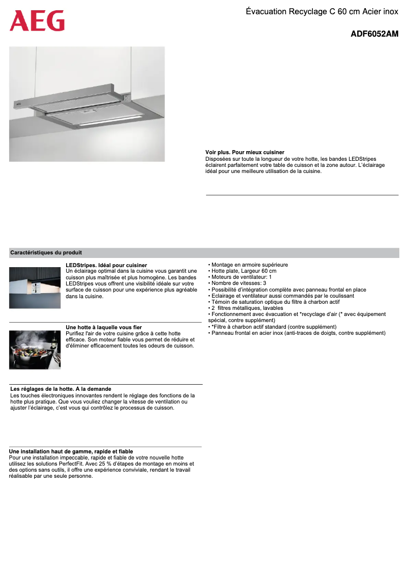 Page 1 de la notice Fiche technique AEG ADF6052AM