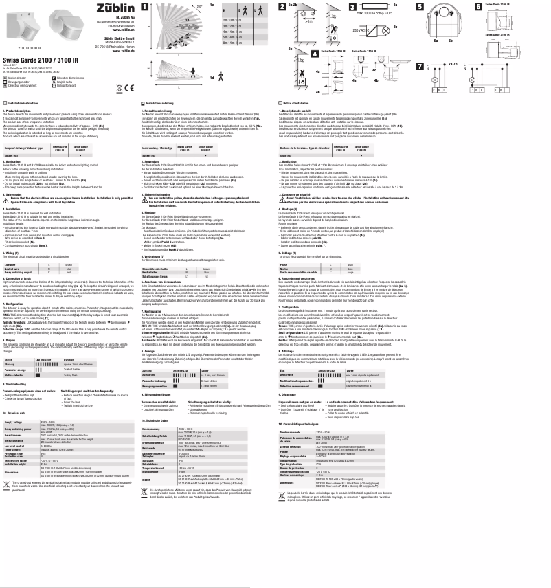 Page 1 de la notice Manuel utilisateur Niko Swiss Garde 2100