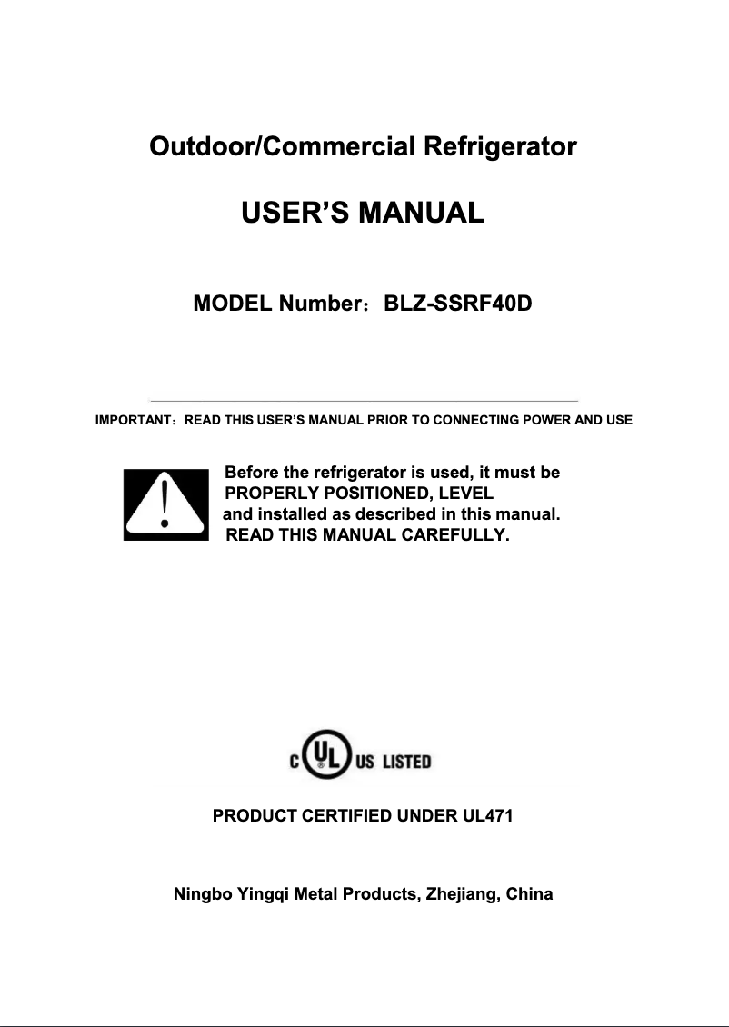 Page 1 de la notice Manuel utilisateur Blaze BLZ-SSRF40D