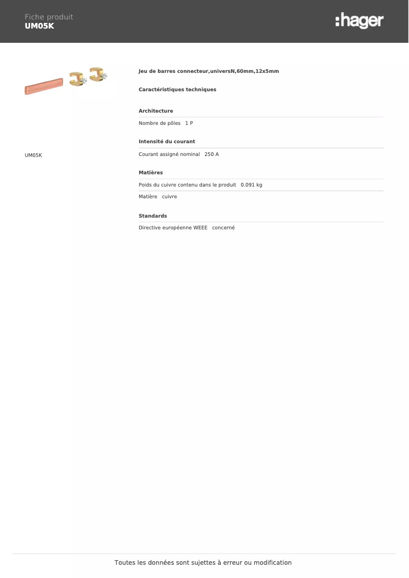 Page n°1 - Manuel utilisateur Hager UM05K