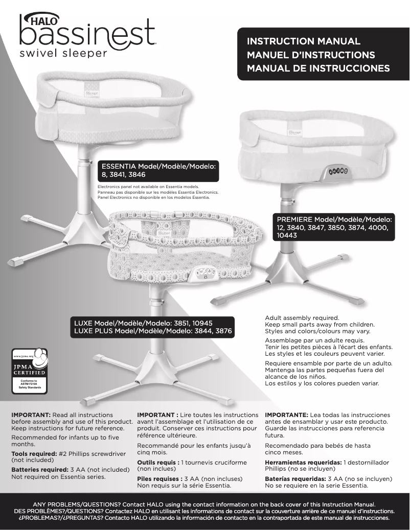 Page 1 de la notice Manuel utilisateur Halo Bassinest Luxe 3851